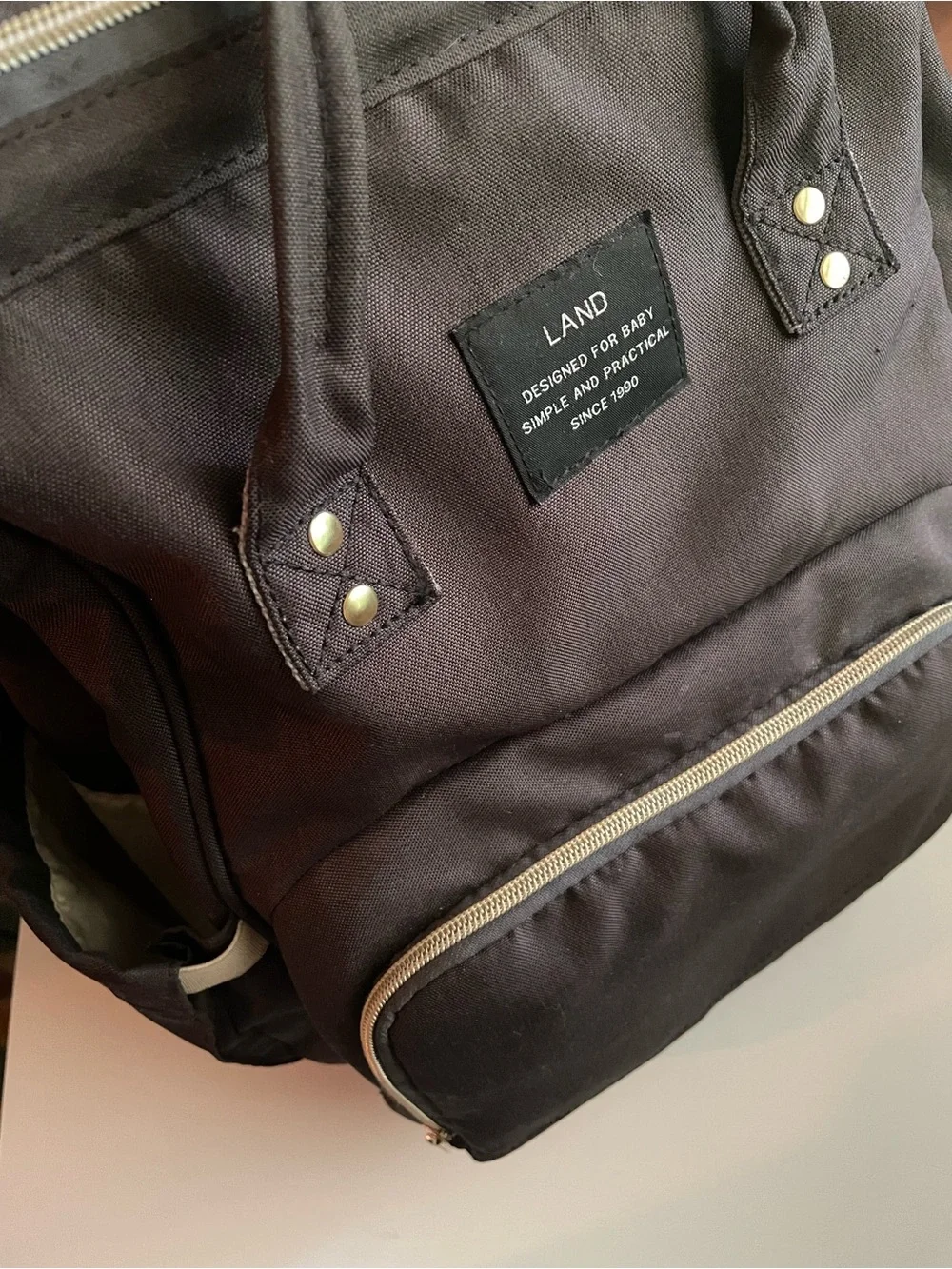LAND Diaper Bag Backpack Wide Open Waterproof Black
